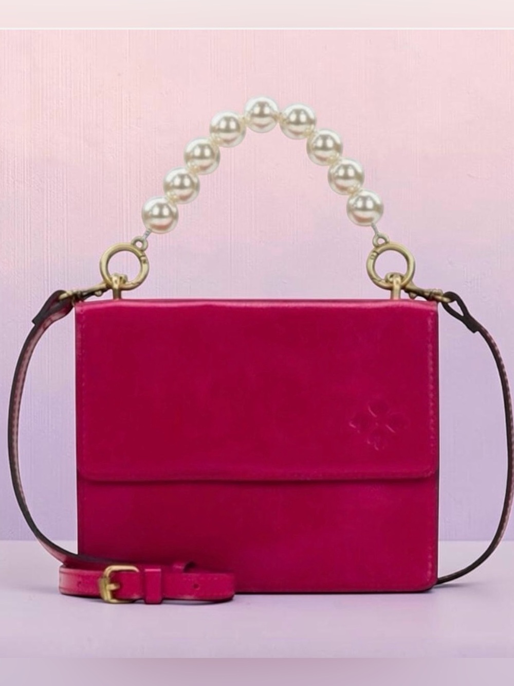 Patricia Nash VEOLIA Pearl Handle Fuschia Leather Crossbody
